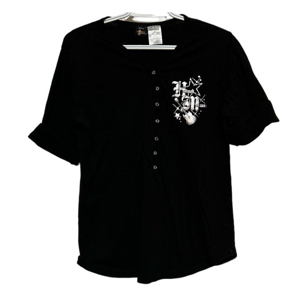 Disney Hannah Montana Girl's‎ Short Sleeve Quarter Button Black Shirt Size XL